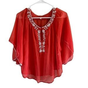 Gianni Bini flutter sleeve embroidered sheer flowy blouse size small